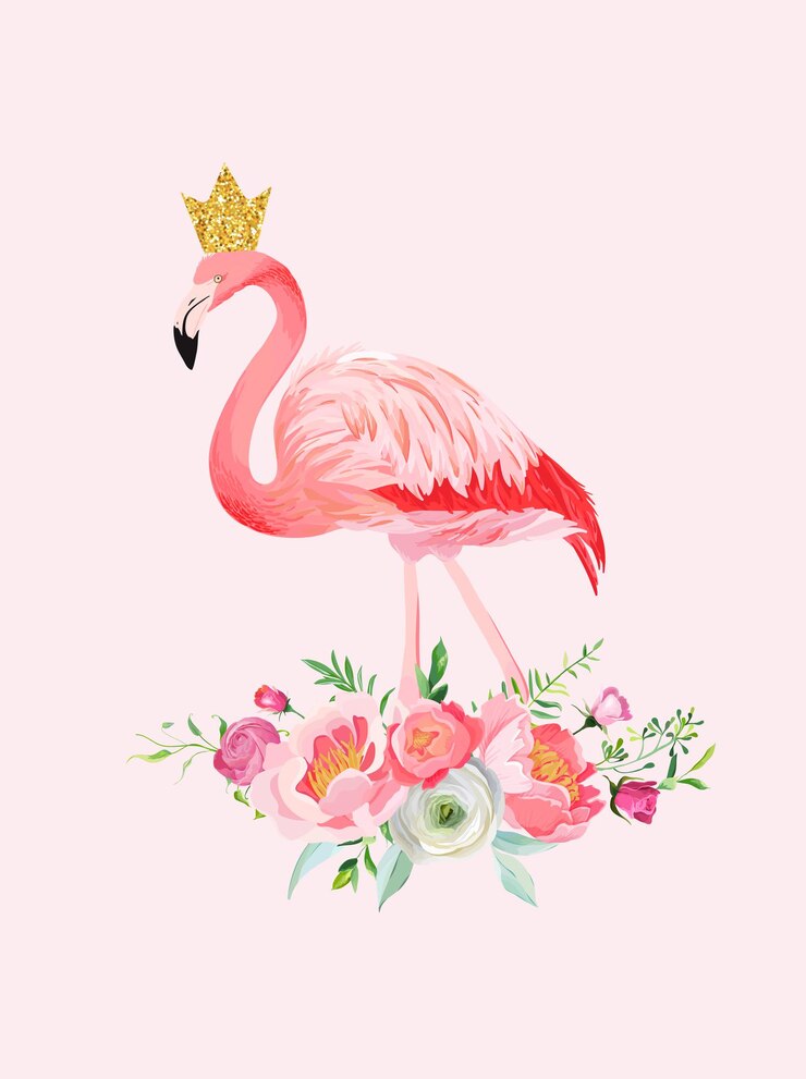 Ilustracja pięknego flaminga z miejscem na imię dziecka na plakat, pozdrowienia dla dzieci, zaproszenie, ulotka sklepowa dla dzieci, broszura, okładka książki w wektorze