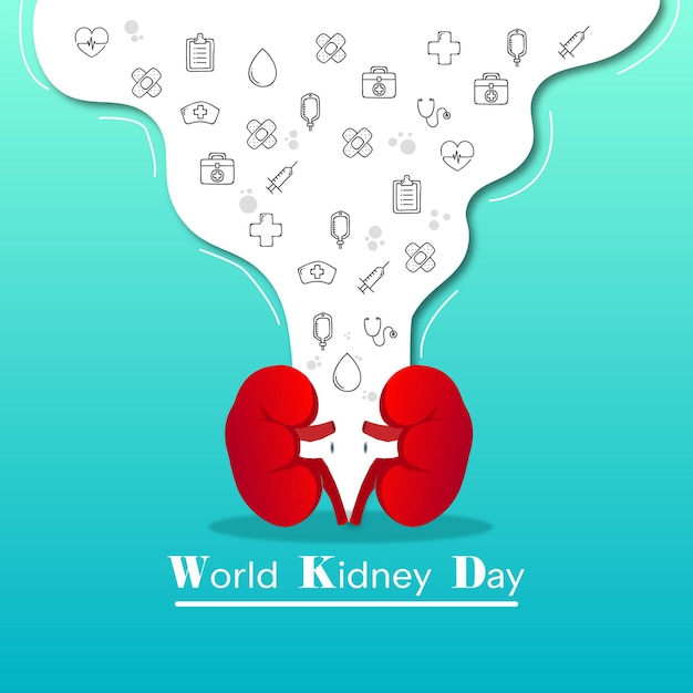 Plik wektorowy ilustracja plakatu lub banera światowego dnia nerkiprojektowanie logo opieki nad nerką