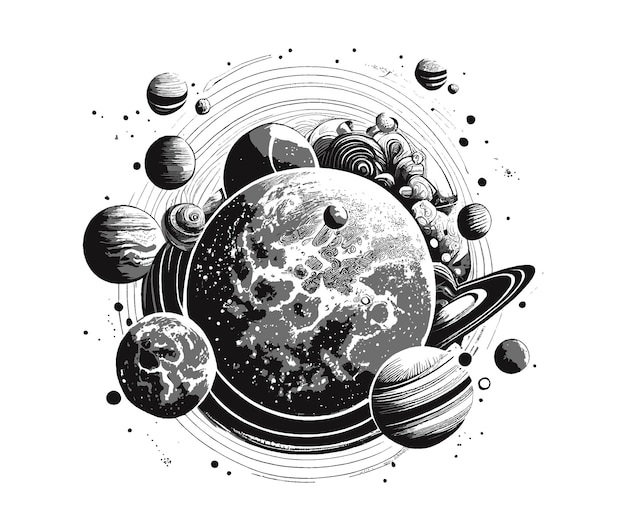 Plik wektorowy ilustracja planet systemu kosmicznego i innych kosmicznych planet i gwiazd wszechświata