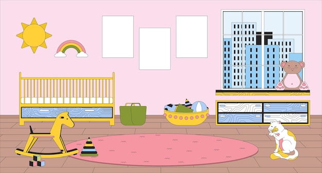 Ilustracja płaska z kreskówki w pokoju dla niemowląt