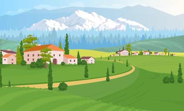Plik wektorowy ilustracja płaski kolor scenerii mieszkania wiejskiego