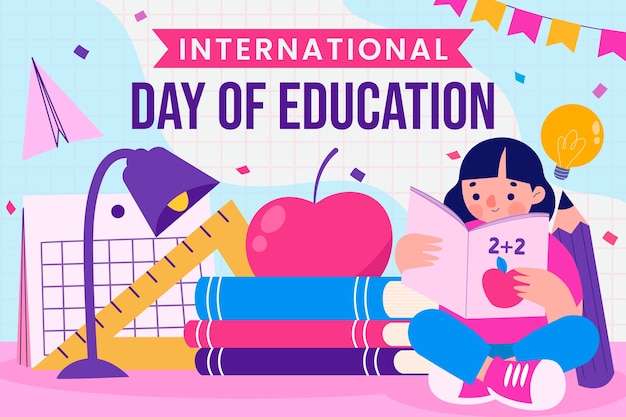 Plik wektorowy ilustracja płaski międzynarodowy dzień edukacji