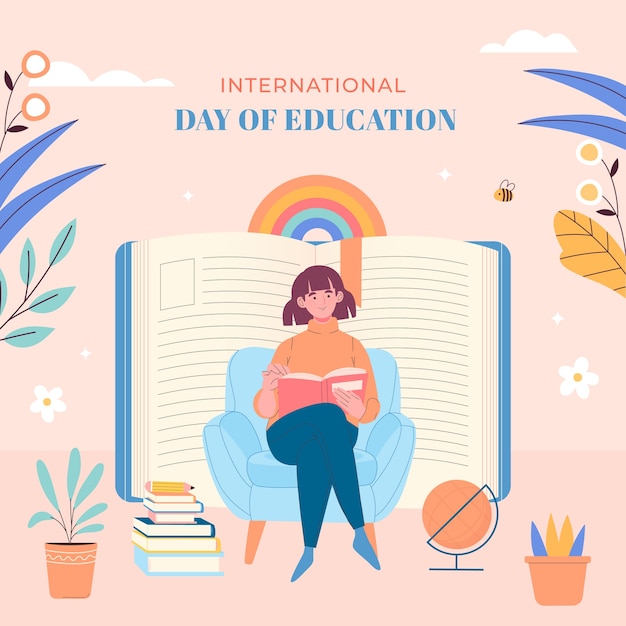Plik wektorowy ilustracja płaski międzynarodowy dzień edukacji