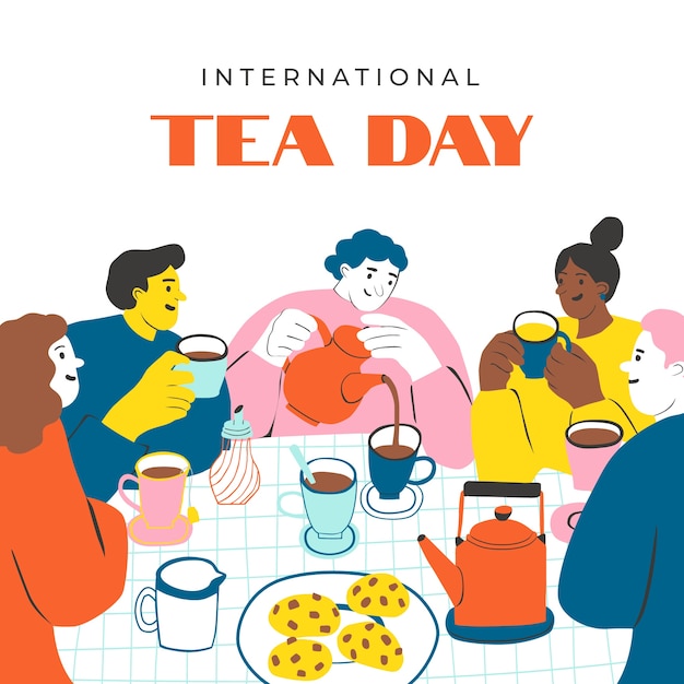 Ilustracja płaski międzynarodowy dzień herbaty