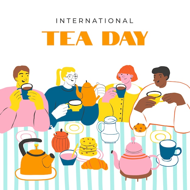 Ilustracja Płaski Międzynarodowy Dzień Herbaty
