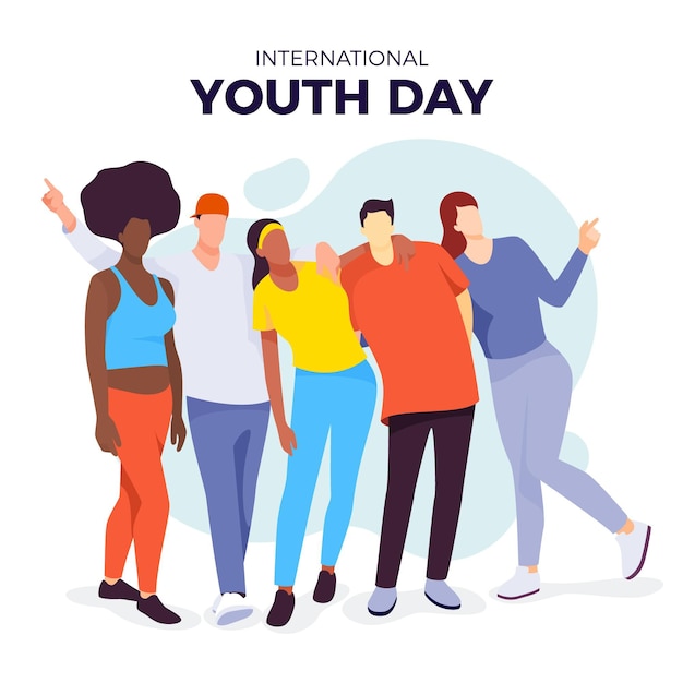 Ilustracja płaski międzynarodowy dzień młodzieży youth