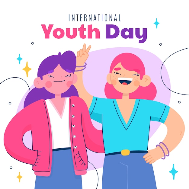 Ilustracja płaski międzynarodowy dzień młodzieży youth