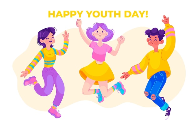 Ilustracja płaski międzynarodowy dzień młodzieży youth