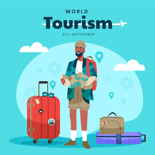 Plik wektorowy ilustracja płaski światowy dzień turystyki