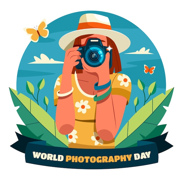 Plik wektorowy ilustracja płaskiego światowego dnia fotografii