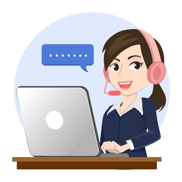 Plik wektorowy ilustracja płaskiego wektora call center uśmiechający się pracownicy biurowi z zestawami słuchawkowymi postać kreskówki