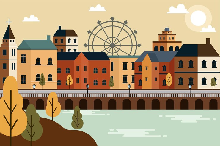 Wektor ilustracja płaskiego wektora koncepcji horyzontu ilustracje płaskiego projektu krajobrazu miejskiego