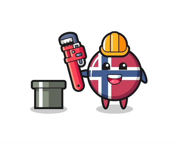 Ilustracja Postaci Odznaki Flagi Norwegii Jako Hydraulik