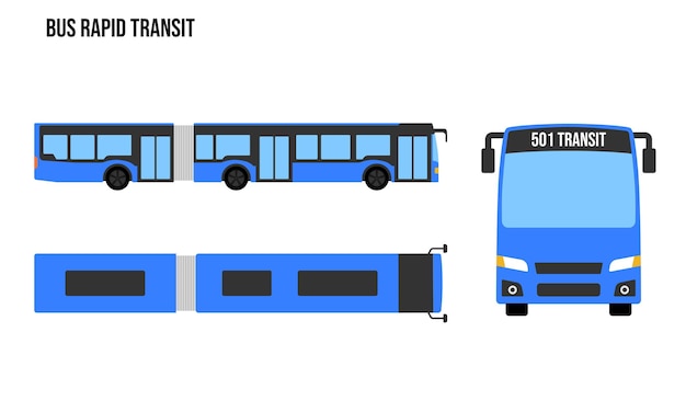 Plik wektorowy ilustracja projektowa bus rapid transit flat pojazdy publiczne widok z góry widok boczny widok z przodu izolowany białym tłem