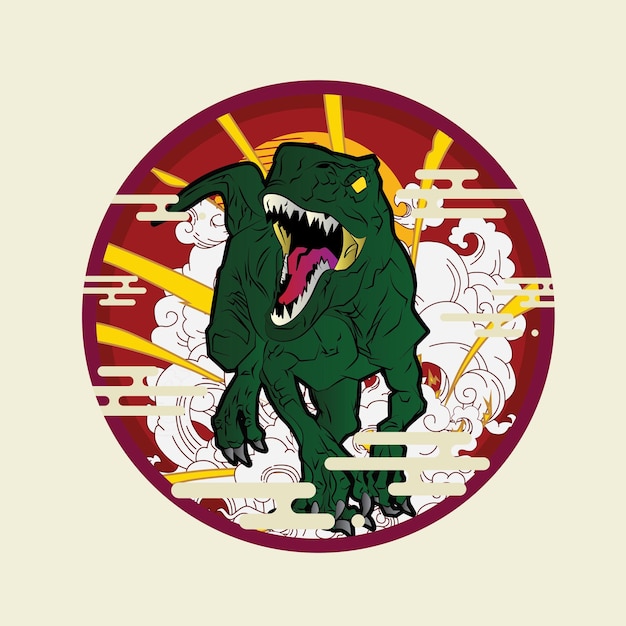 Ilustracja Projektu Dinozaura Z Tłem W Stylu Japońskim