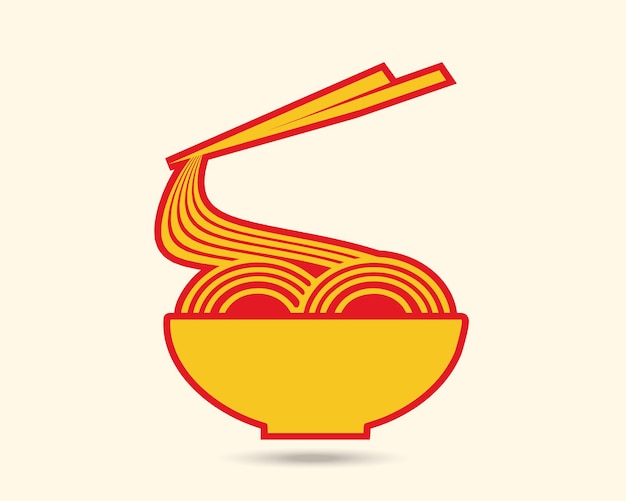 Plik wektorowy ilustracja projektu logo ramen noodle z wektorem kreskówek miski chopstick, ikona jedzenia azjatyckiego makaronu