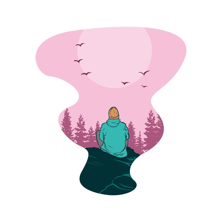 Wektor ilustracja przedstawiająca alpinistę idącego, by cieszyć się naturą