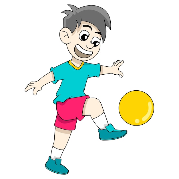 Ilustracja Przedstawiająca Chłopca Grającego W Piłkę Nożną I Kopiącego Z Radosną Twarzą