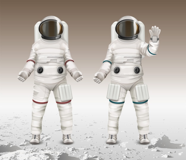 ilustracja przedstawiająca dwóch astronautów w kombinezonach kosmicznych