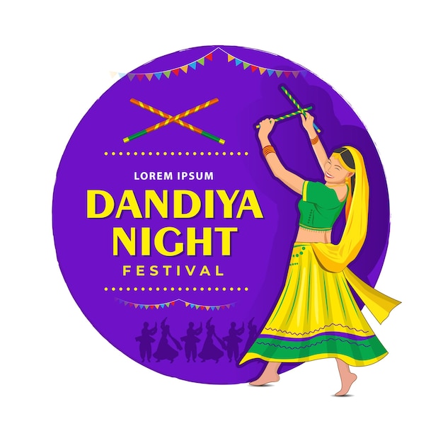 Plik wektorowy ilustracja przedstawiająca dziewczynę grającą dandiya w disco garba night banner poster
