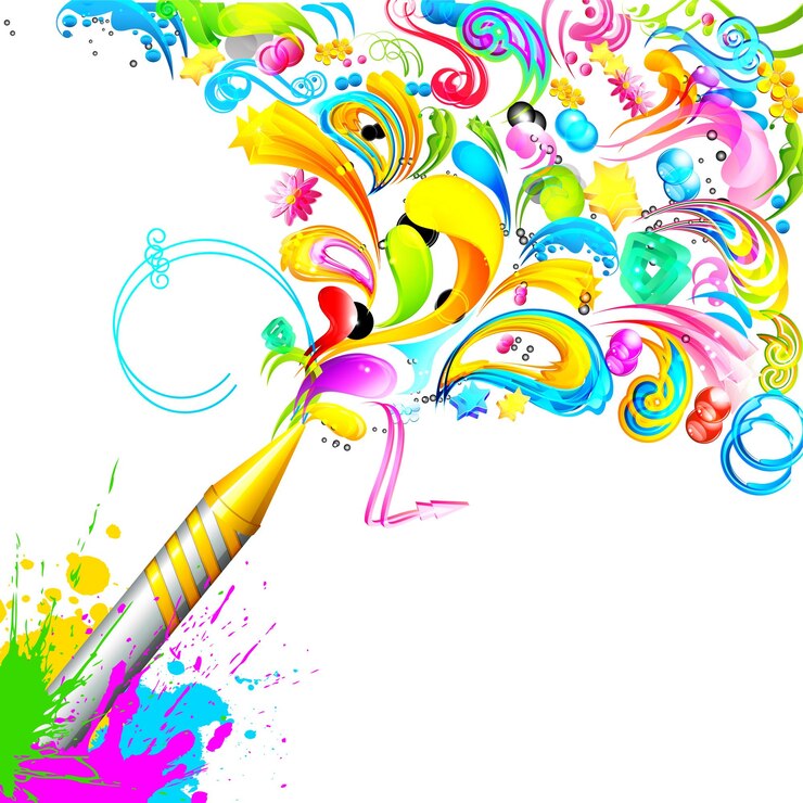 Wektor ilustracja przedstawiająca kolorowe tło happy holi na święto kolorów w języku hindi holi hain