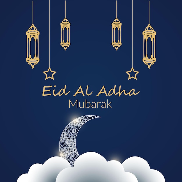 Ilustracja Przedstawiająca Księżyc I Gwiazdy Z Napisem Eid Al Adha Mubarak