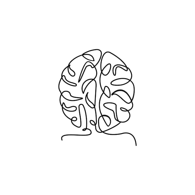 Ilustracja przedstawiająca ludzki mózg narysowany jednym ciągłym pociągnięciem, będąca konceptem psychologii i inteligencjiEd