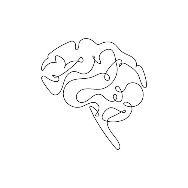 Ilustracja przedstawiająca ludzki mózg narysowany jednym ciągłym pociągnięciem, będąca konceptem psychologii i inteligencjiEd
