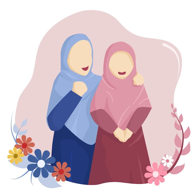 Ilustracja Przedstawiająca Muzułmankę Wspierającą Innych