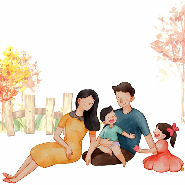 Ilustracja Przedstawiająca Rodzinę Na Wakacjach W Parku