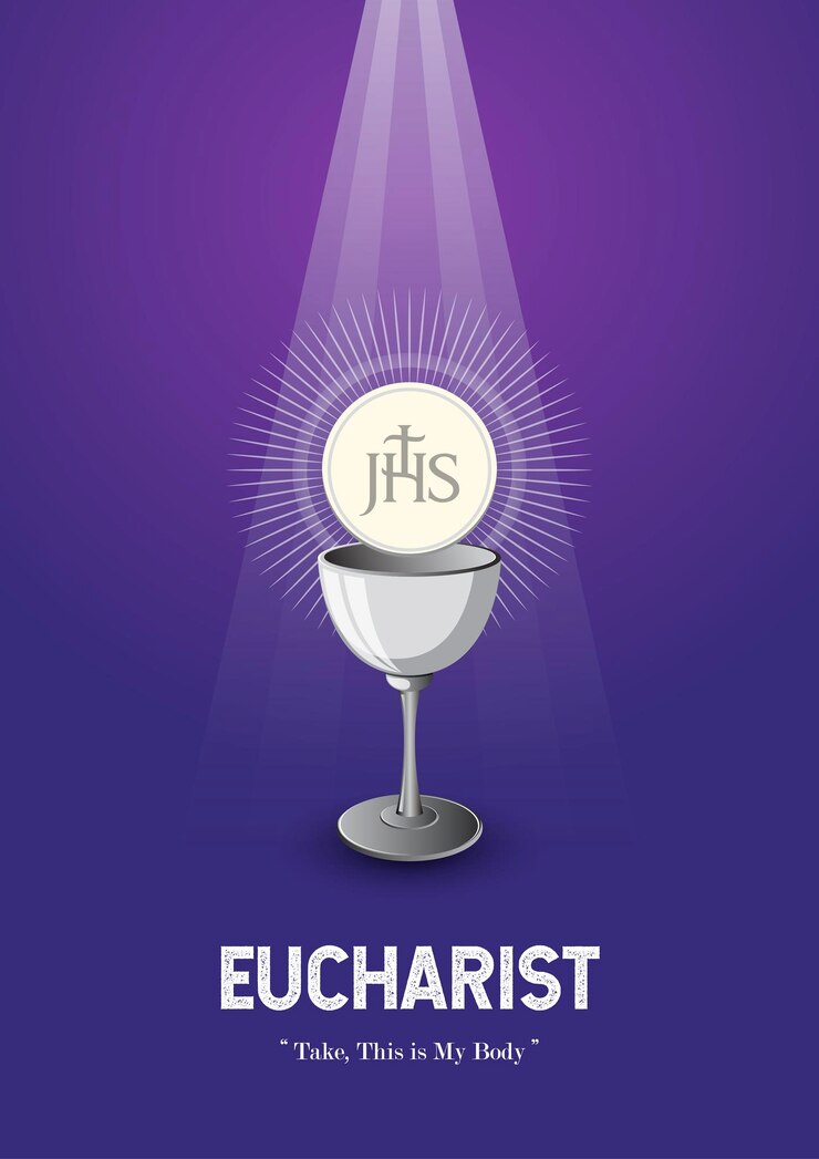 Ilustracja przedstawiająca symbol kielicha i hostii eucharystycznej komunii świętej