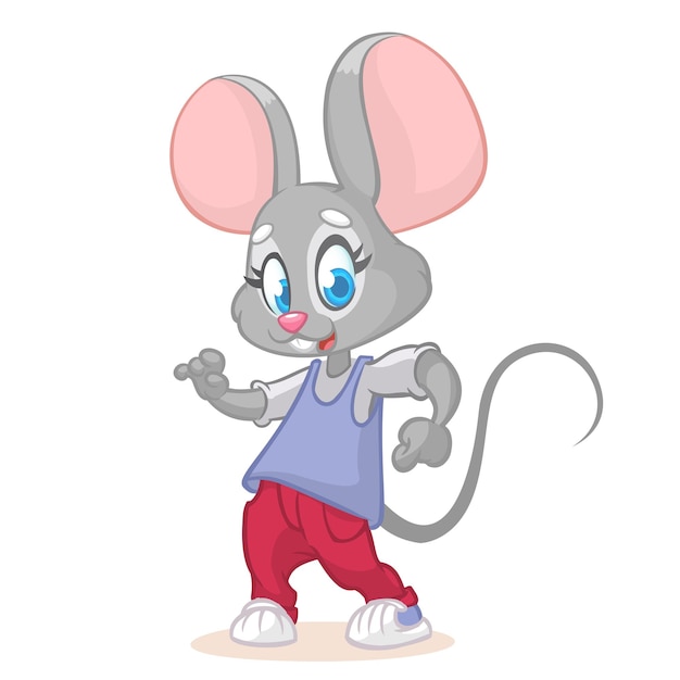 Ilustracja Przedstawiająca Tańczącą Mysz Hipster Cartoon Mysz Stwarzających Grafika Wektorowa Maskotki Całkiem Myszy