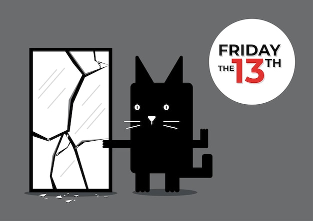 Plik wektorowy ilustracja przedstawiająca uroczego czarnego kota spowodowała pęknięcie lustra