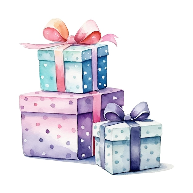 Plik wektorowy ilustracja pudełka z prezentami urodzinowymi w akwarelach