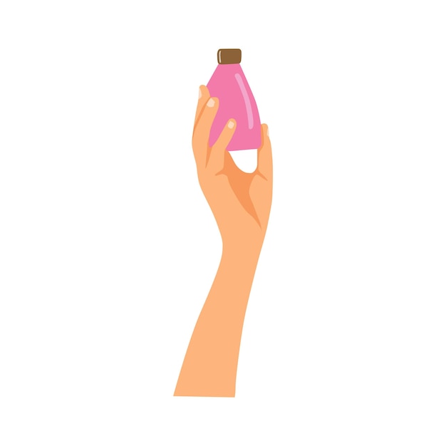 Ilustracja Rąk Kobiety Z Różnymi Produktami Kosmetycznymi W Butelkach