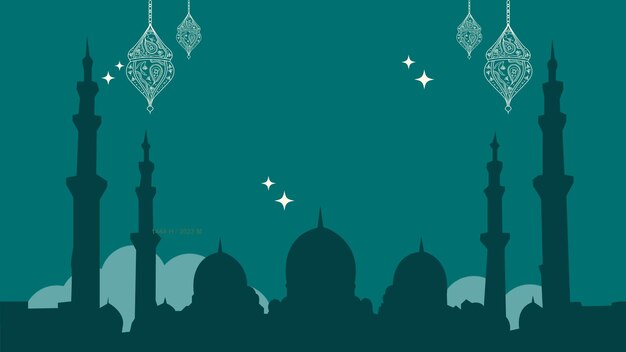 Ilustracja Ramadanu Kareem Na Tle Z Sylwetką Meczetu Ilustracji Wektorowej