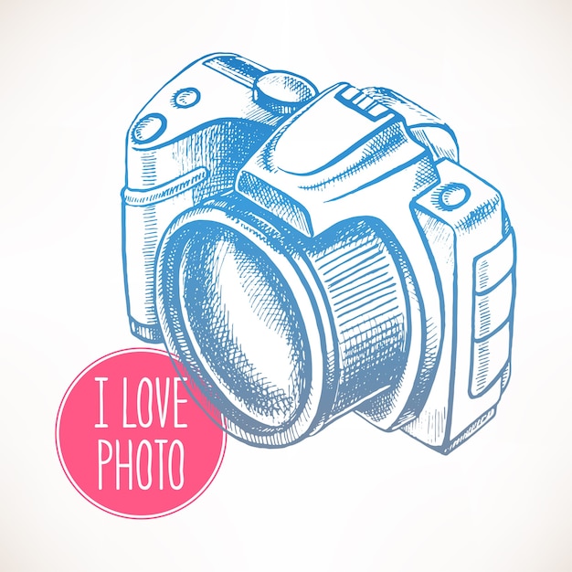 Ilustracja ręcznie rysowane aparat fotograficzny.