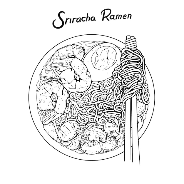 Plik wektorowy ilustracja ręcznie rysowane sriracha ramen