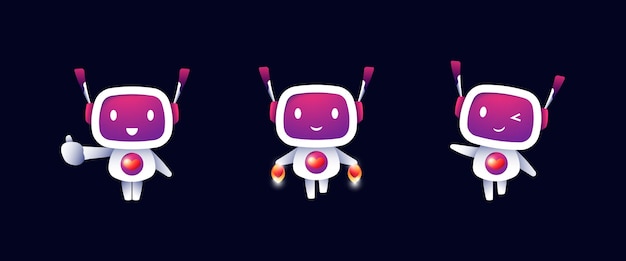 Ilustracja robotów na czarnym tle Kciuk w górę startu robota i uścisk dłoni Śliczne roboty z gradientem