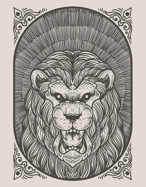 Plik wektorowy ilustracja rocznika lwa w stylu grawerowania