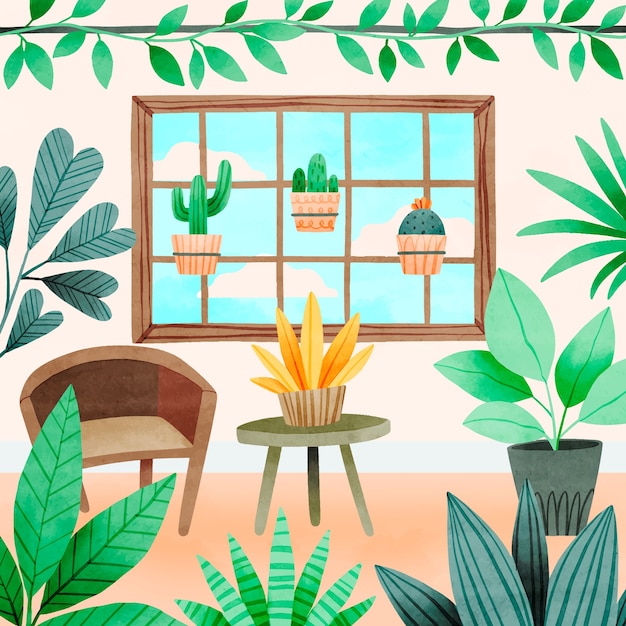 Plik wektorowy ilustracja rośliny domowe akwarela
