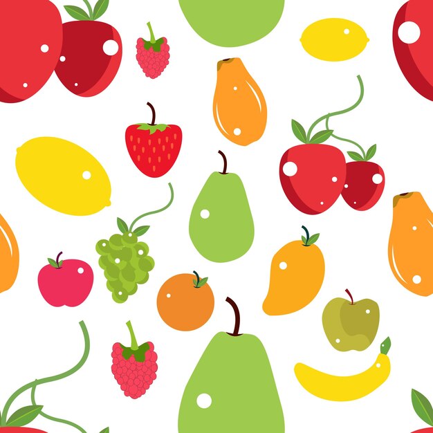 Ilustracja różnorodnych owoców dla koncepcji żywności i zdrowego odżywiania