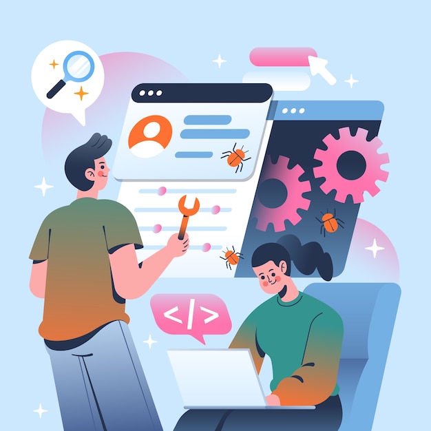Ilustracja rozwoju i debugowania stron internetowych