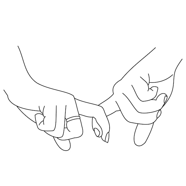 Ilustracja Rysowanie Linii Ręka Składająca Obietnicę Jako Koncepcja Przyjaźni Kochająca Para Trzymająca Się Za Ręce