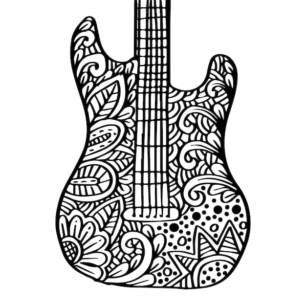 Ilustracja Rysunek Sztuka Zentangle Gitara.