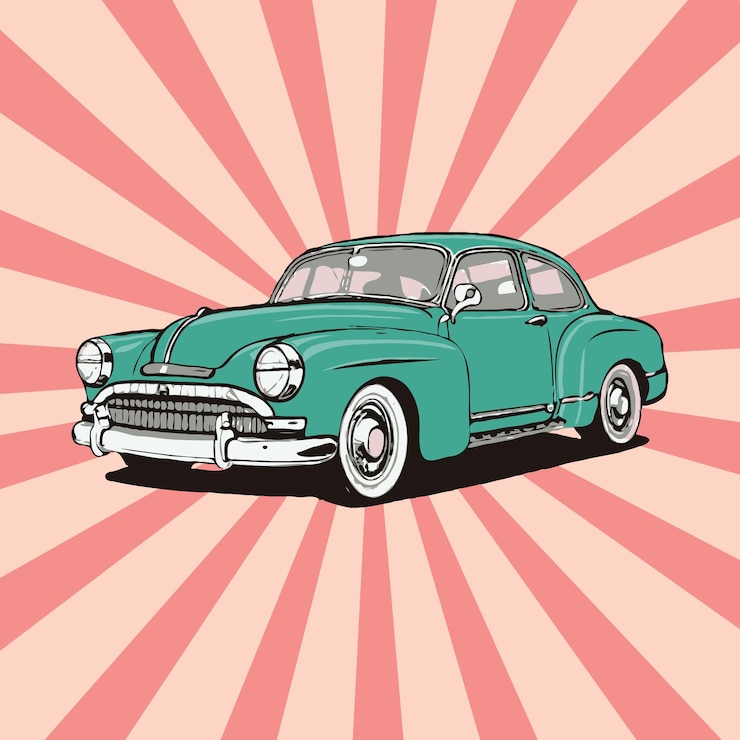 Wektor ilustracja samochodu vintage w stylu retro vintage ilustracja kreskówki samochodu