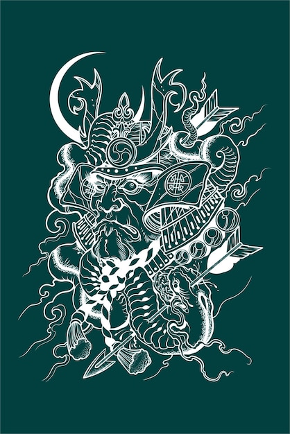 ilustracja samuraja szkic wektorowy