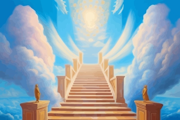 Plik wektorowy ilustracja schodów do nieba bramy raju symbol chrześcijaństwa tło wektor schodów