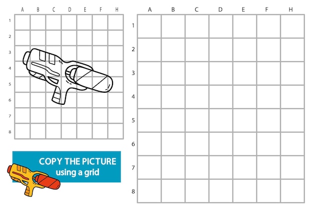 Ilustracja Siatki Skopiuj Obrazek Edukacyjna Gra Logiczna Z Doodlem Pistoletem Na Wodę