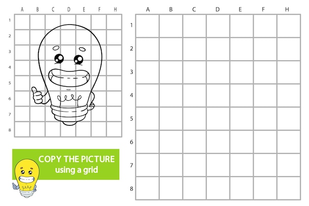 Ilustracja Siatki Skopiuj Obrazek Edukacyjna Gra Logiczna Z Kreskówkową Lampą